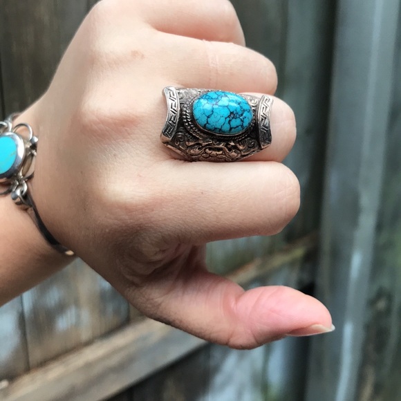 Vintage Spiderweb Turquoise sterling silver ring. - Picture 2 of 9